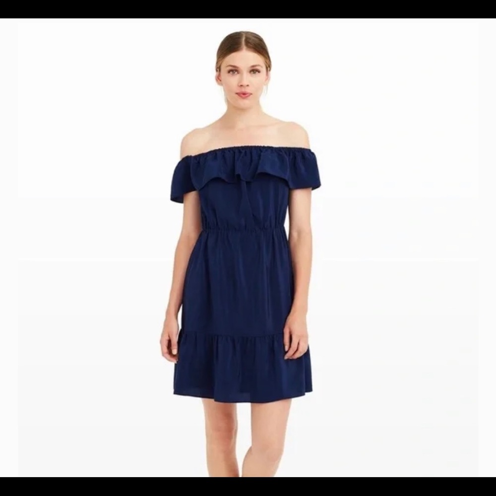 Club Monaco SILK Off-Shoulder Adeva Dress Navy 4